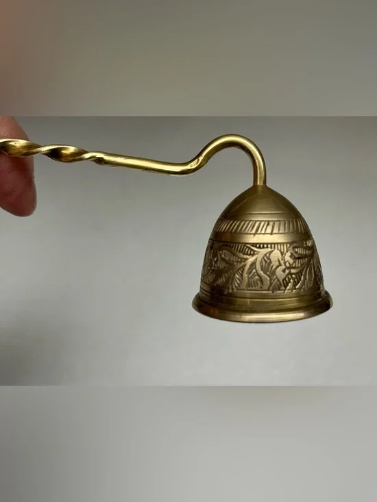Vintage Etched Brass Candle Snuffer11.5” Long,Twisted Handle,Ornate Bell-Shaped - Picture 5 of 9